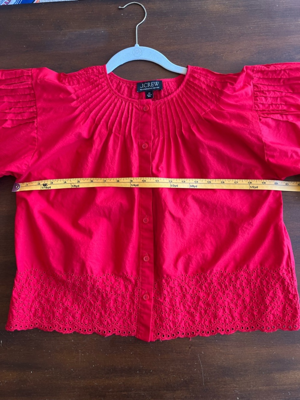 ❤️ J.Crew Jolie Red Eyelet Cotton Poplin Top – Feminine Puff Sleeve Blouse - Picture 10 of 11